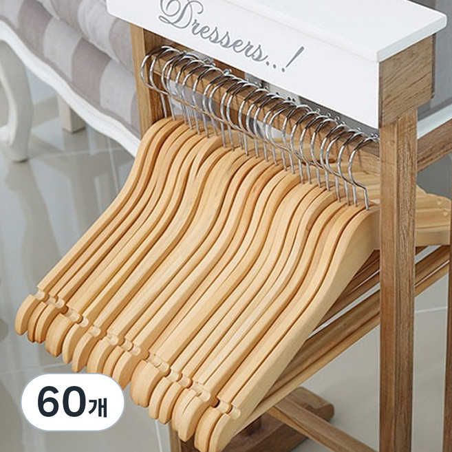 홈앤하우스 프리미엄 원목 옷걸이, 본품컬러, 60개