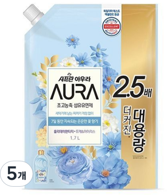 아우라 초고농축 섬유유연제 홀리데이판타지 리필, 1.7L, 5개