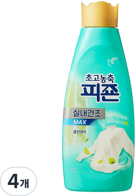 피죤 초고농축 실내건조 섬유유연제 MAX 클린데이, 1L, 4개