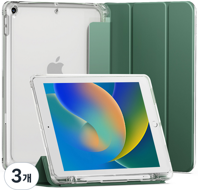 신지모루 클리어 애플펜슬 수납 태블릿PC 케이스, 딥 그린, 3개