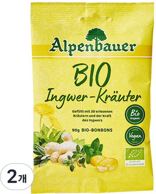 알펜바우어 유기농 진저 허브 캔디, 90g, 2개