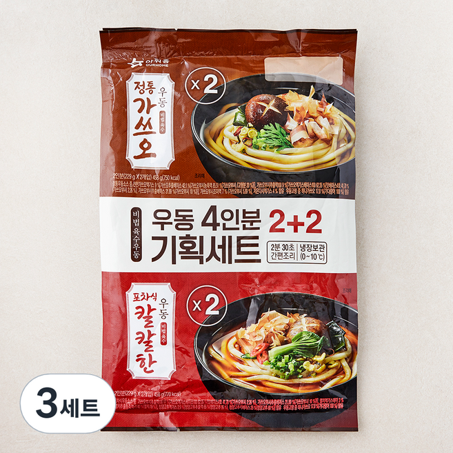 아워홈 가쓰오 우동 229g x 2개입 + 포차식 우동 229g x 2개입 세트, 916g, 3세트