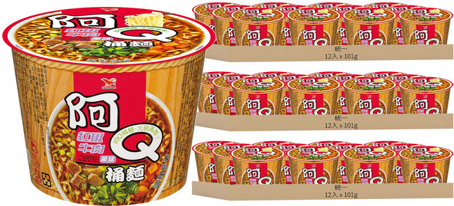 統一 阿Q桶麵 紅椒牛肉風味 101g, 36入