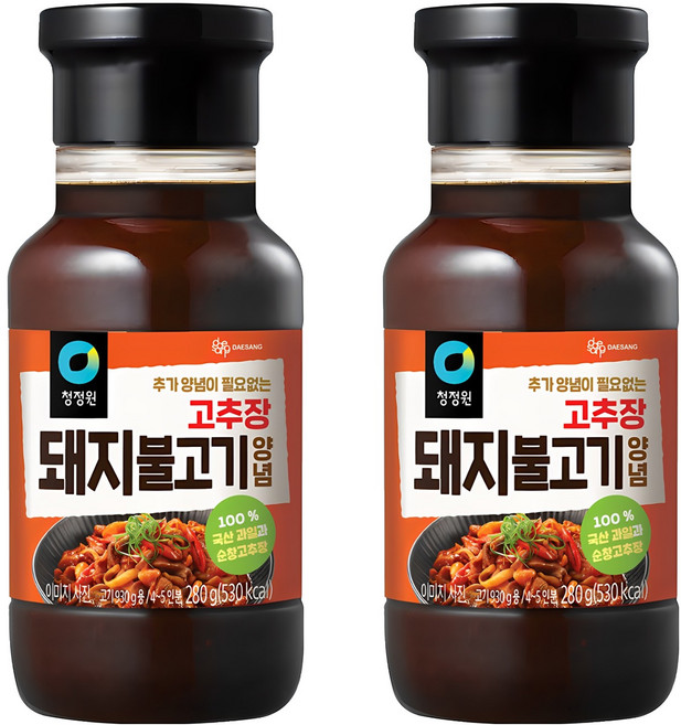 清淨園 韓式豬肉烤肉醬 辣味 精選蘋果梨子釀造 醃漬/炒飯/炒菜/拌飯多用途醬料, 280g, 2瓶