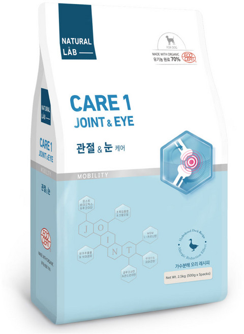 네츄럴랩 강아지 케어 유기농 기능성 사료, 관절+눈건강, 2.5kg, 1개