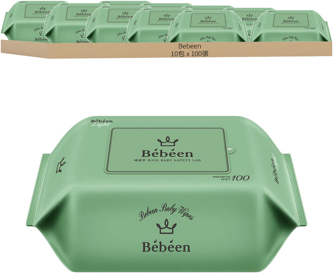 Bebeen 嬰兒濕紙巾補充包, 100張, 10包
