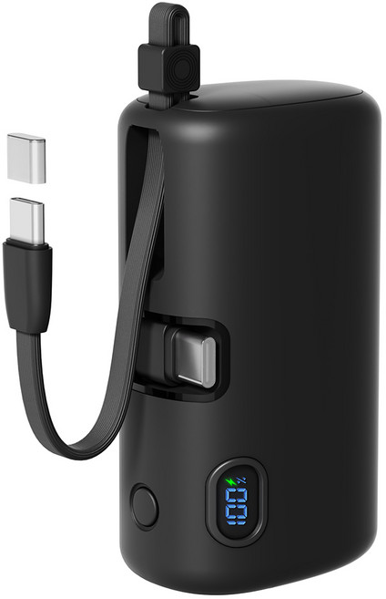 누아트 22.5W PD 고속충전 동시충전 빌트인 케이블 대용량 도킹형 미니 보조배터리 10000mAh C타입, 블랙