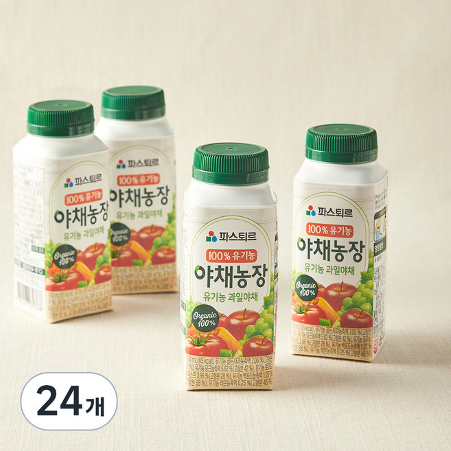 파스퇴르 야채농장 유기농 과일야채주스, 190ml, 24개