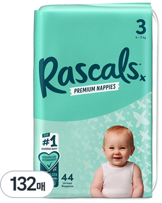 라스칼프렌즈 프리미엄 밴드형 기저귀, 132매, 3단계