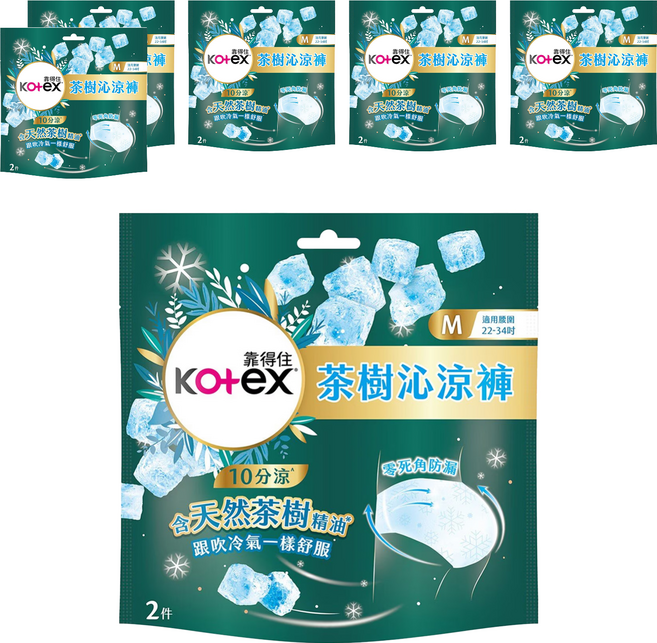 Kotex 靠得住 茶樹沁涼褲 褲型衛生棉, M(22~34吋), 2片, 6包