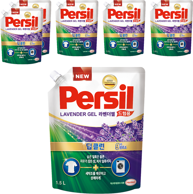 Persil 寶瀅 韓國原裝進口 強效淨垢 薰衣草護色凝露 滾筒洗衣機用補充包, 1.5L, 1入, 6袋