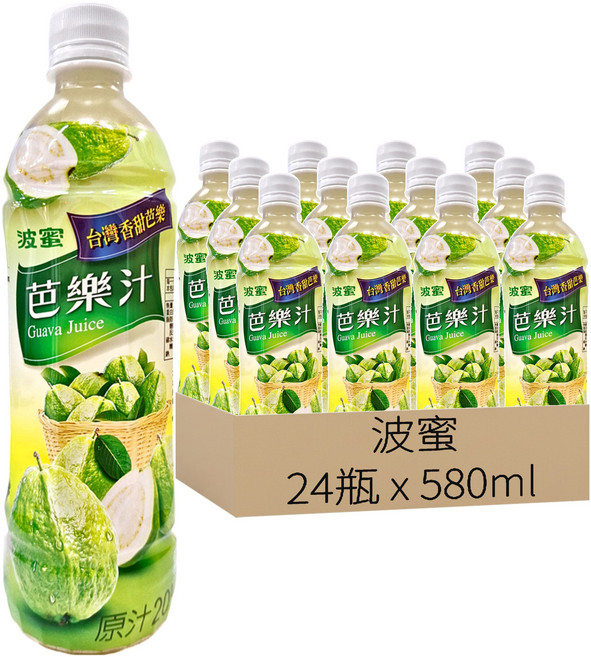 波蜜 含C芭樂汁, 580ml, 24瓶