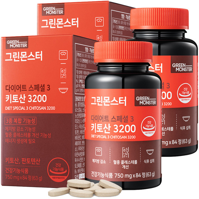 그린몬스터 다이어트 스페셜 3 키토산 3200, 84정, 2개