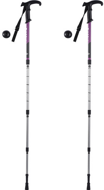 오가니코 두랄루민 4단 접이식 T자형 초경량 등산스틱 2P, 퍼플, 2개