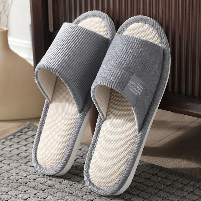 데이코지 논슬립 층간소음 방지 통기성 높은 린넨 실내화, 그레이, 1개