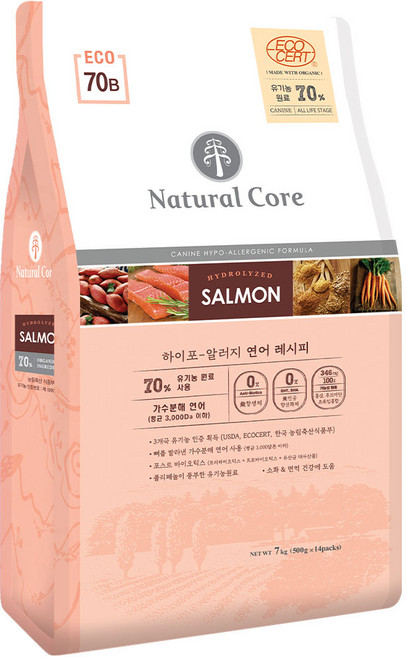 네츄럴코어 강아지 에코70 유기농 70% 사료, 1개, 7kg, 연어