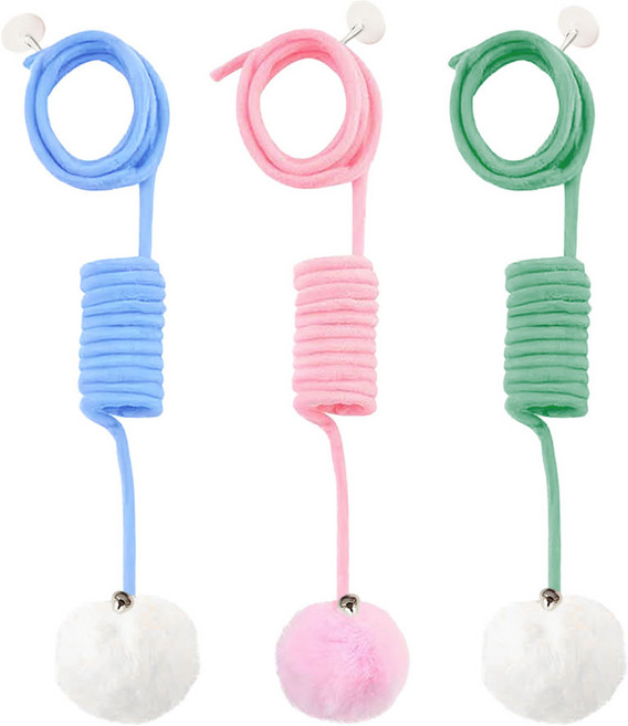 펫츠몬 고양이 털방울 스프링 모빌 천장 부착형 셀프 낚싯대, 랜덤발송, 3개