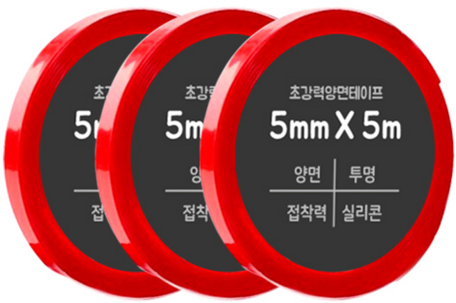 다다 초강력 실리콘 아크릴 폼 양면테이프 5mm x 5m, 투명, 3개