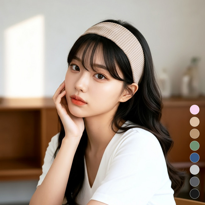 미다미 제프넷 스판 골지 와이드 헤어밴드, 베이지, 1개