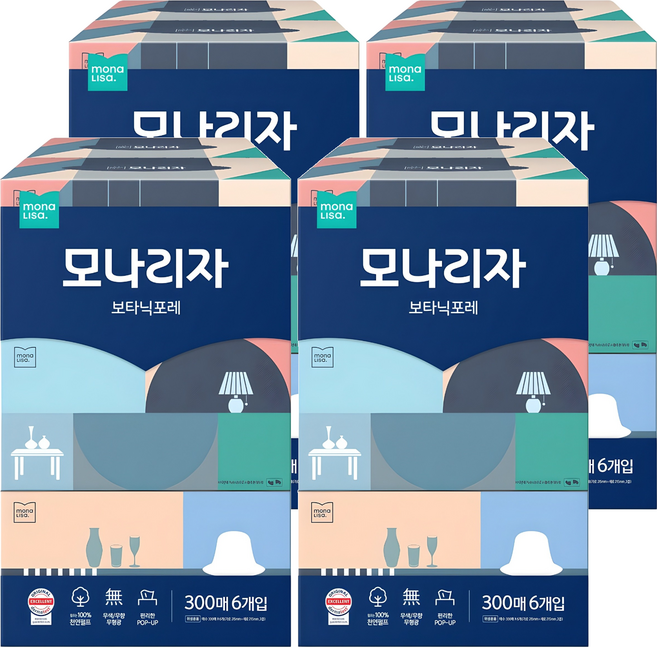 모나리자 보타닉포레 천연펄프 미용티슈 2겹, 300매, 24개