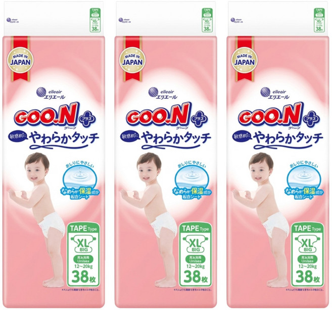 GOO.N 大王 日本境內版 SJ柔觸肌系列 黏貼型尿布 12~20kg, 114片, XL