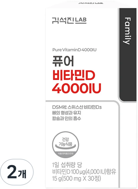 김석진랩 퓨어 비타민D 4000 IU 15g, 2개, 30정 - 쿠팡