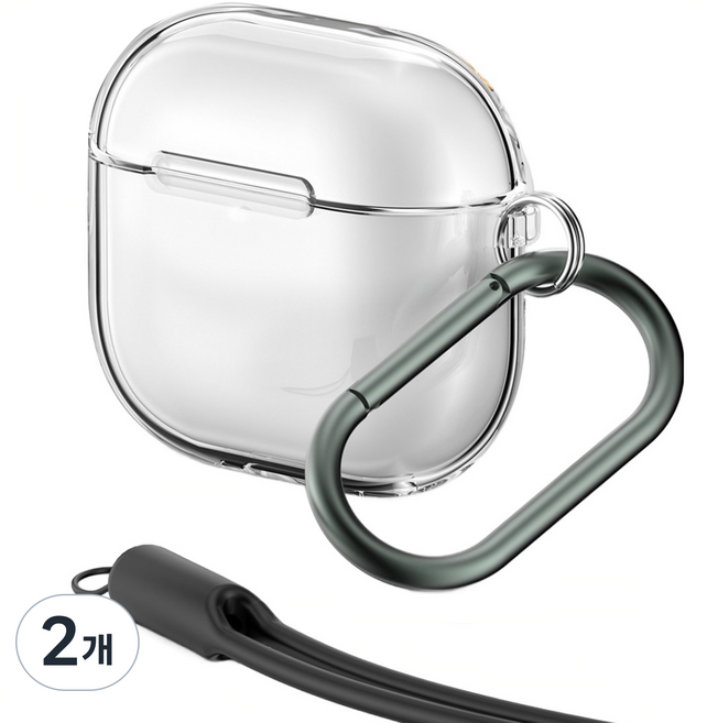 KMAX Apple AirPods 保護殼 + 登山扣 + 矽膠繩組合, 透明, AirPods 4, 2個