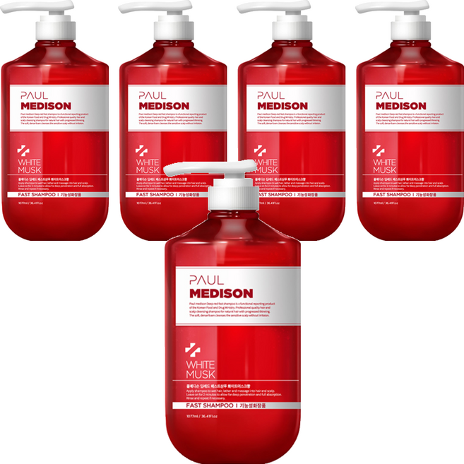 폴메디슨 딥레드 패스트 샴푸 화이트머스크향, 1.077L, 5개