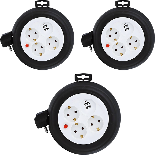 러그 원형 USB 멀티탭 3구 LUG-G03MU, 3m, 블랙, 3개