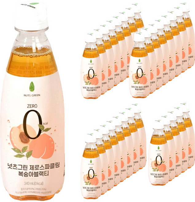 넛츠그린 제로스파클링 복숭아블랙티, 340ml, 30개