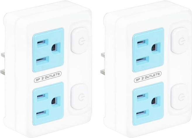 Dr.AV 聖岡科技 節電2開2插分接器 按壓式 阻燃防火PC外殼, 8.6cm, 白色 + 藍色, 2個