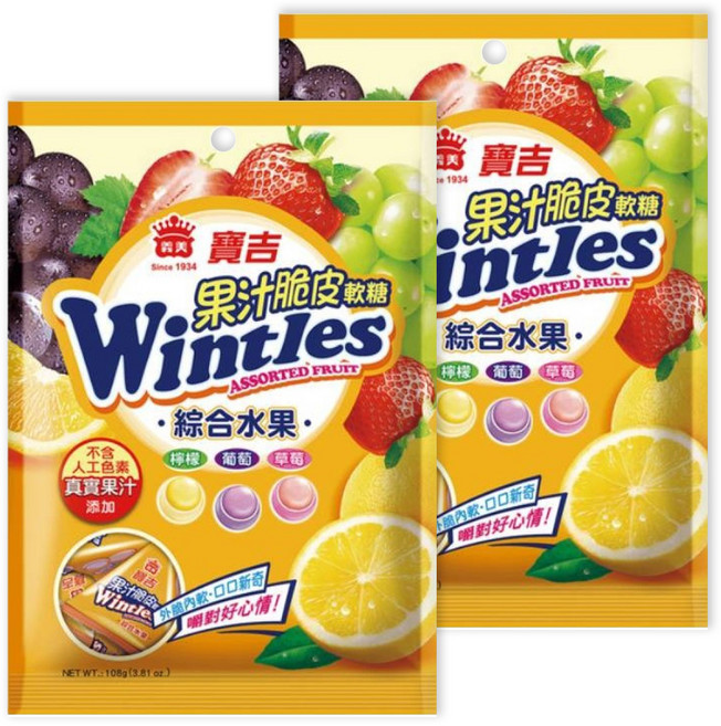 義美 果汁脆皮軟糖 綜合水果, 108g, 2袋