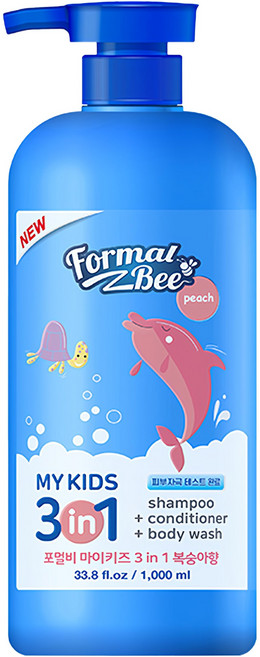 Formal Bee KiDS 3合1 嬰幼兒洗潤髮沐浴乳 水蜜桃香, 1L, 1瓶