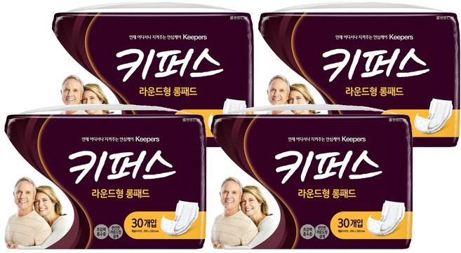 키퍼스 남녀공용 라운드형 롱패드 성인기저귀, 30개입, 4개
