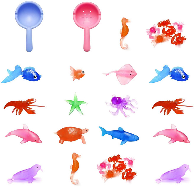 바른코리아 금붕어와 바다친구들 물놀이 장난감 18종 + 뜰채 2종 세트, 혼합색상, 1세트