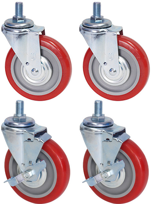 월드크린 우레탄 적색 바퀴 볼트 2p + 브레이크형 2p, 1세트