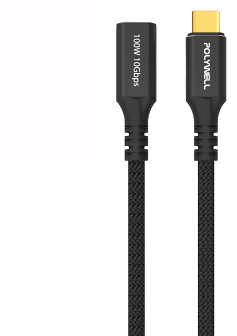 POLYWELL 寶利威爾 100W USB3.2 Type-C 公對母延長線 PW15-W45-N011, 1條, 0.25m