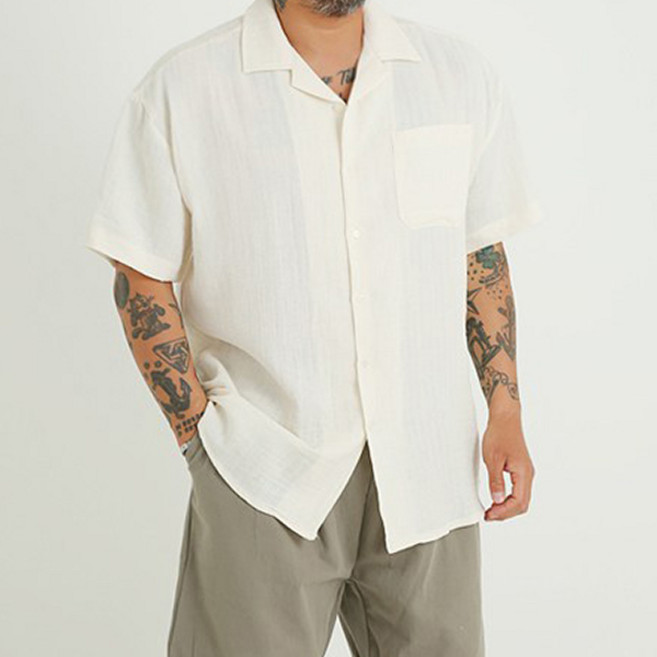 파이브라지 남성용 빅사이즈 오버핏 자가드 반팔 셔츠