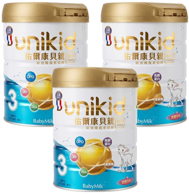 BabyMik 佑爾康貝親 幼兒成長羊奶粉 OPO PLUS 3號 1-3歲, 800g, 3罐