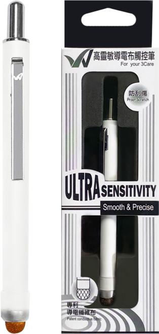 Ultra sensitivity 按壓式防刮觸控筆 115mm 13.5g, 時尚白, 1個