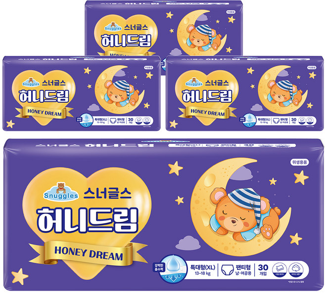 스너글스 허니드림 팬티형 기저귀 남녀공용, 특대형(XL), 120매