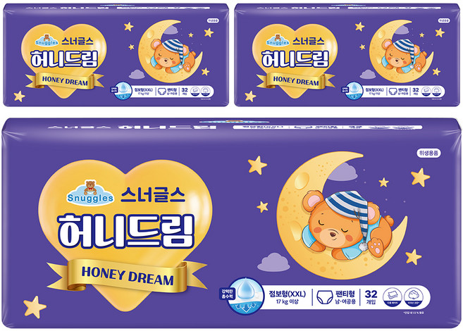 스너글스 허니드림 팬티형 기저귀 남녀공용, 점보형(2XL), 96매