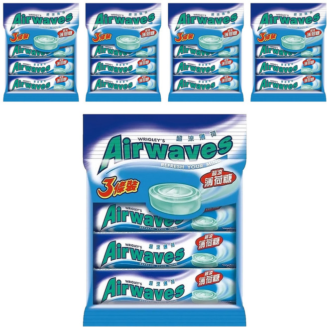 Airwaves 超涼無糖薄荷糖 3條裝, 90g, 5袋