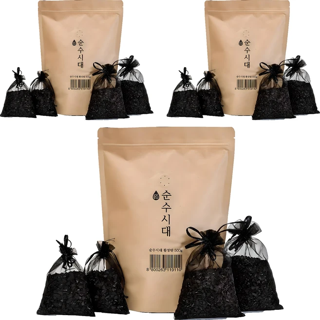 순수시대 활성탄 실내 탈취제 본품 + 망사주머니 4개, 500g, 3세트 - 쿠팡