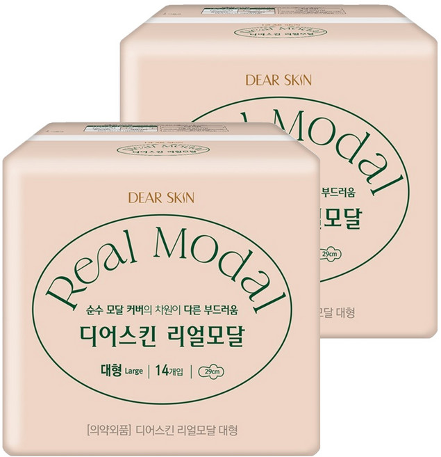디어스킨 리얼모달 생리대 날개형, 대형, 14개입, 2개