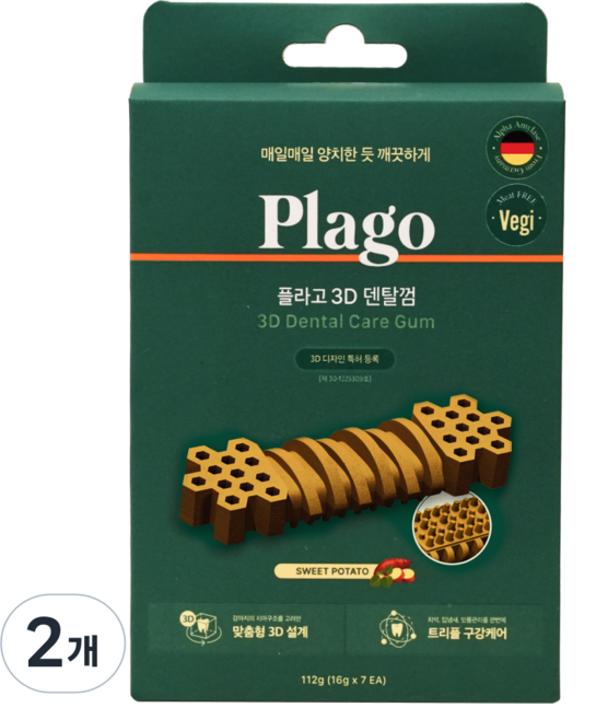 플라고 강아지 3D 스케일링 덴탈껌 7p, 2개, 112g, 꿀고구마