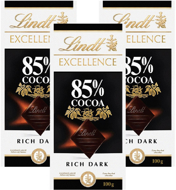 Lindt 瑞士蓮 Excellence 85% 可可高可可黑巧克力, 3個, 100g