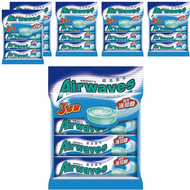 Airwaves 超涼無糖薄荷糖 3條裝, 90g, 6袋
