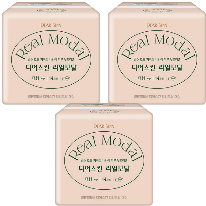 디어스킨 리얼모달 생리대 날개형, 대형, 14개입, 3개