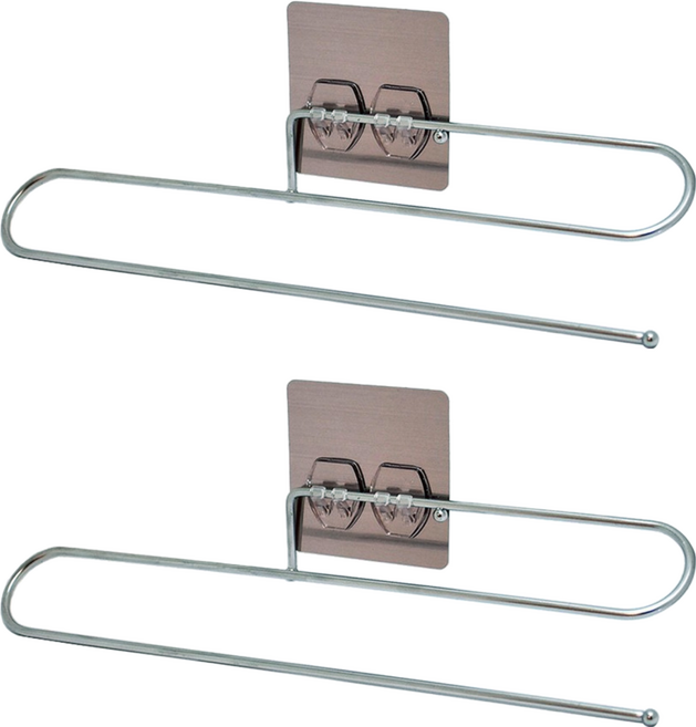 Easy 易立家 304不鏽鋼雙桿毛巾架 附貼片, 銀色, 2個